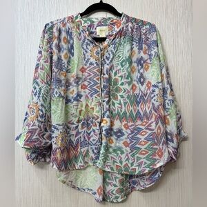 Maeve Anthropologie Top Shirt Womens XS Multicolor Office Button Brynna‎ Flow